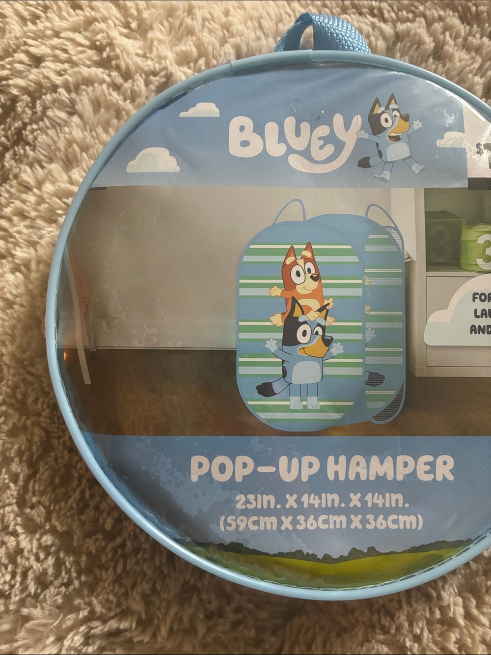 Bluey Pop-Up Hamper - Blue Striped Kids Laundry Storage